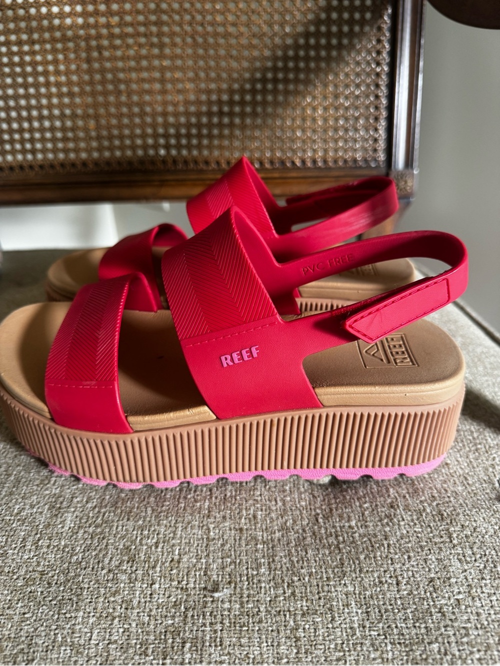 Reef Women’s Red Platform Sandals with Tan Midsole
